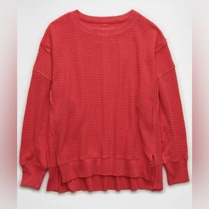 American Eagle Women’s Oversized Big Hug Waffle Crew Neck Sweatshirt Red M